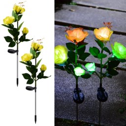 Set 2 x Lampi Solare Trandafir cu 3 Flori LED , Decor Elegant de Gradina, Tarus si Panou Solar