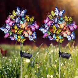 Set 2 Lampi Solare Decorative cu Fluturi M374-8, 70cm, Iluminare LED, IP66
