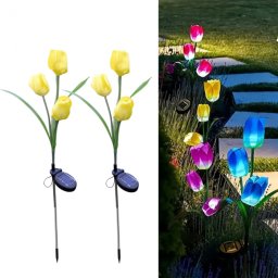 Set 2 Lampi Solare Lalele Decorative, 70cm, IP66, LED cu Senzor Lumina
