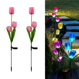 Set 2 Lampi Solare Lalele Decorative, 70cm, IP66, LED cu Senzor Lumina