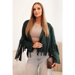 Kesi Włoski Women's jacket with fringes made of suede dark green