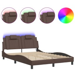 Cadru de pat cu lumini LED, maro, 140x190 cm, piele ecologica GartenMobel Dekor