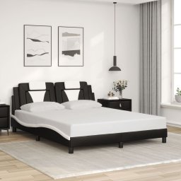 Cadru de pat cu tablie, negru/alb, 160x200 cm, piele ecologica GartenMobel Dekor
