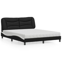 Pat cu saltea, negru si alb, 160x200 cm, piele ecologica GartenMobel Dekor