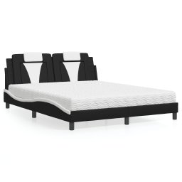 Pat cu saltea, negru si alb, 160x200 cm, piele ecologica GartenMobel Dekor
