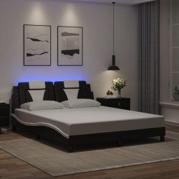 Cadru de pat cu LED, negru si alb, 160x200 cm, piele ecologica GartenMobel Dekor