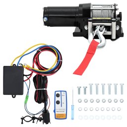 Troliu electric 12 V 1360 kg cu placa montare, rola ghidaj telecomanda GartenMobel Dekor