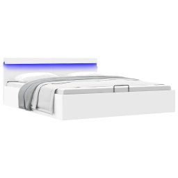 Cadru pat hidraulic cu lada LED alb 180x200 cm piele ecologica GartenMobel Dekor