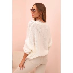 Kesi Włoski Women's sweater with a V-neck and buttons ecru