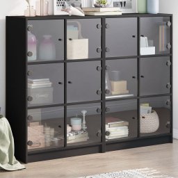 Biblioteca cu usi, negru, 136x37x109 cm, lemn compozit GartenMobel Dekor