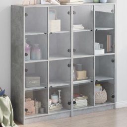 Biblioteca cu usi, gri beton, 136x37x142 cm, lemn compozit GartenMobel Dekor