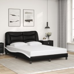 Cadru de pat cu tablie, negru si alb,140x190cm, piele ecologica GartenMobel Dekor