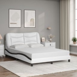Cadru de pat cu tablie, alb si negru,140x190cm, piele ecologica GartenMobel Dekor