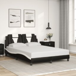 Cadru de pat cu tablie, negru si alb,140x190cm, piele ecologica GartenMobel Dekor