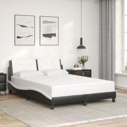 Cadru de pat cu tablie, negru si alb,140x190cm, piele ecologica GartenMobel Dekor
