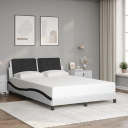 Cadru de pat cu tablie, alb si negru,140x190cm, piele ecologica GartenMobel Dekor