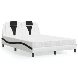 Pat cu saltea, alb si negru, 140x190 cm, piele ecologica GartenMobel Dekor