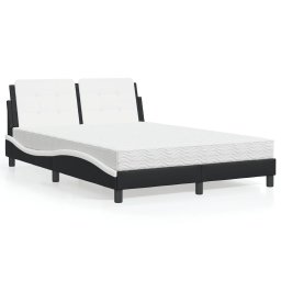 Pat cu saltea, negru si alb, 140x190 cm, piele ecologica GartenMobel Dekor