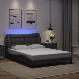 Cadru de pat cu lumini LED, gri, 140x190 cm, piele ecologica GartenMobel Dekor