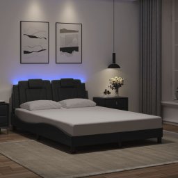 Cadru de pat cu lumini LED, gri, 140x190 cm, piele ecologica GartenMobel Dekor