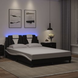 Cadru de pat cu lumini LED negru/alb 140x190 cm piele ecologica GartenMobel Dekor