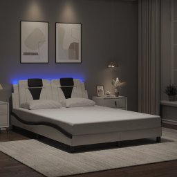 Cadru de pat lumini LED, alb/negru, 140x190 cm, piele ecologica GartenMobel Dekor