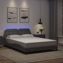 Cadru de pat cu lumini LED, gri, 140x190 cm, piele ecologica GartenMobel Dekor