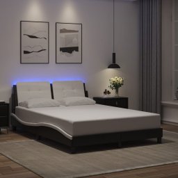 Cadru de pat cu lumini LED negru/alb 140x190 cm piele ecologica GartenMobel Dekor