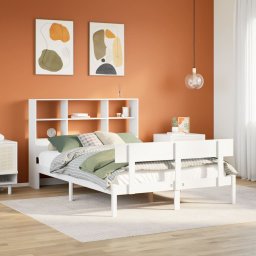 Pat cu biblioteca fara saltea, alb, 160x200 cm, lemn masiv pin GartenMobel Dekor