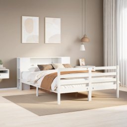 Pat cu biblioteca fara saltea, alb, 135x190 cm, lemn masiv pin GartenMobel Dekor