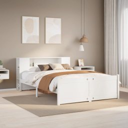 Pat cu biblioteca fara saltea, alb, 160x200 cm, lemn masiv pin GartenMobel Dekor