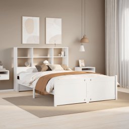 Pat cu biblioteca fara saltea, alb, 160x200 cm, lemn masiv pin GartenMobel Dekor