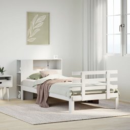 Pat cu biblioteca fara saltea, alb, 75x190 cm, lemn masiv pin GartenMobel Dekor