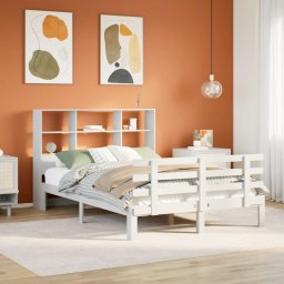 Pat cu biblioteca fara saltea, alb, 160x200 cm, lemn masiv pin GartenMobel Dekor