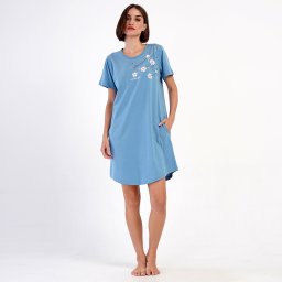 Cămașă de Noapte cu Buzunare din Bumbac 100% Vienetta 'Wonderful Life' Blue Mărimi Mari