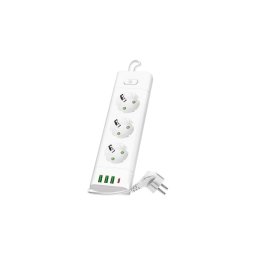 Multipriză LINEA PRO cu întrerupător, 3x 230 V Schuko + 3x USB-A + 1x USB-C, cablu 3 m, alb