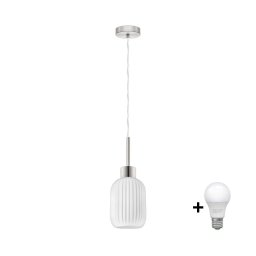Pendul LED HARMA pe cablu, 1x E27, 60W, 230V, Ø 14 cm, crom mat/alb