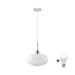 Lustră LED pe cablu HARMA, 1xE27/60W/230V, Ø 30 cm, crom mat/alb