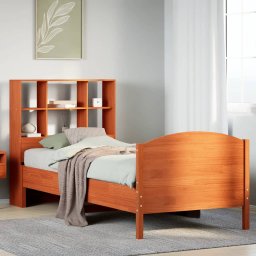 Pat biblioteca fara saltea maro ceruit 75x190 cm lemn masiv pin GartenMobel Dekor