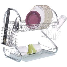 Uscator de vase cromat cu tava din plastic Bohmann, 2 etaje, suport pentru ustensile si suport pentru pahare
