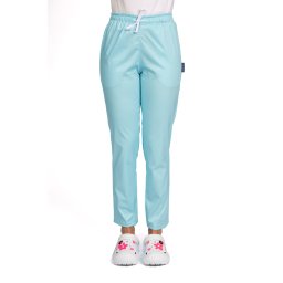 Pantaloni medicali cu elastan menta, model dama, cu snur si doua buzunare laterale