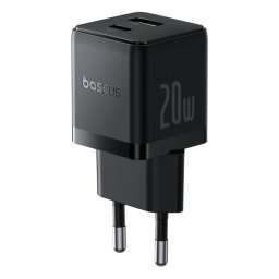Incarcator retea Baseus Palm, Quick Charge 20W, 1 x USB, 1 x USB Type-C 5V/3.0A, include cablu USB Type-C la USB Type-C 1m, negru