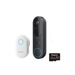 Kit sonerie wireless WiFi dual band Reolink D340B+CHIME+64GB, 4 MP, 1.2 mm, 2.4-5 GHz, 7000 mAh, PIR, microfon si difuzor, slot card, Negru