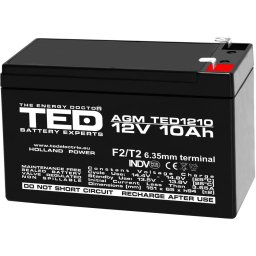 Acumulator TED Electric TED002730, 12V Stationar VRLA, Dimensiuni 151 x 65 x 95 mm, Baterie 12V 10Ah F2