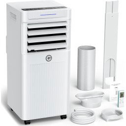 Aer conditionat portabil 9000 BTU cu dezumidificator 4 in 1, ventilator de racire cu 2 viteze, afisaj digital si telecomanda, kit pentru fereastra, temporizator de 24 de ore pentru camere de pana la 25 m²/78 m³.