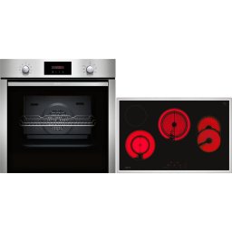 Set incorporabil Neff BX48P, cuptor electric, 71 l, CircoTherm, Grill, Piroliză automată, plita inductie, 4 zone gatit, 17 trepte puere, PowerBoost, timer, Inox-Sticla neagra