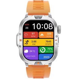 Smartwatch COOSTAR®, Ceas Inteligent Bărbătesc, CR032, ecran HD 2,01”, Rezoluție 240x296 HD, Procesor Realtek 8763E, Aplicație GloryFit, Apeluri Bluetooth 5.3, Lanternă LED, Multiple monitorizări sănătate și moduri sport, curea de silicon, orange
