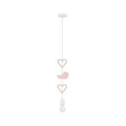 Lustră pentru copii HEART pe cablu 1xE27/20W/230V roz/alb