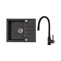 ALVEUS SETA23236 - Chiuvetă de bucătărie ROCK + baterie pentru chiuvetă MINTAS, 34 cm, granit, negru
