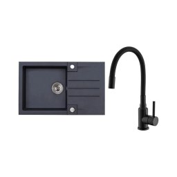 ALVEUS SETA23201 - Chiuvetă de bucătărie ROCK cu baterie pentru chiuvetă MINTAS, 34 cm, granit, negru